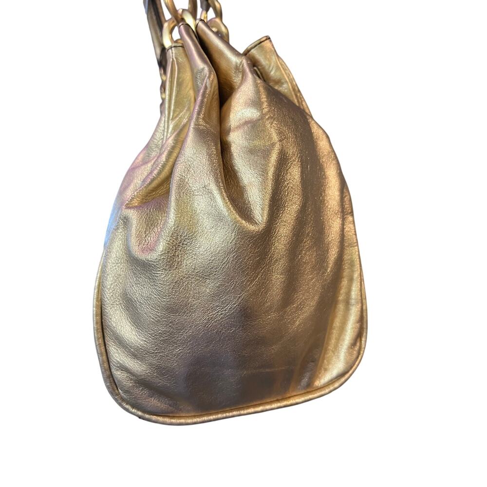 Vintage Juicy Couture Metallic Gold Leather Satchel Y2K P&G Era Bowler Bag - Picture 5 of 12